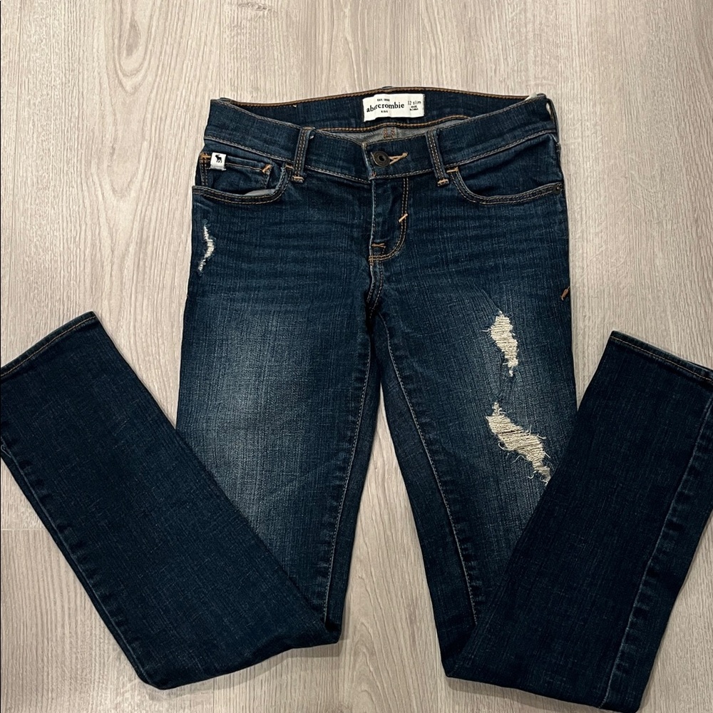 Abercrombie & Fitch Kids Dark Blue Distressed Skinny Jeans size 12 slim